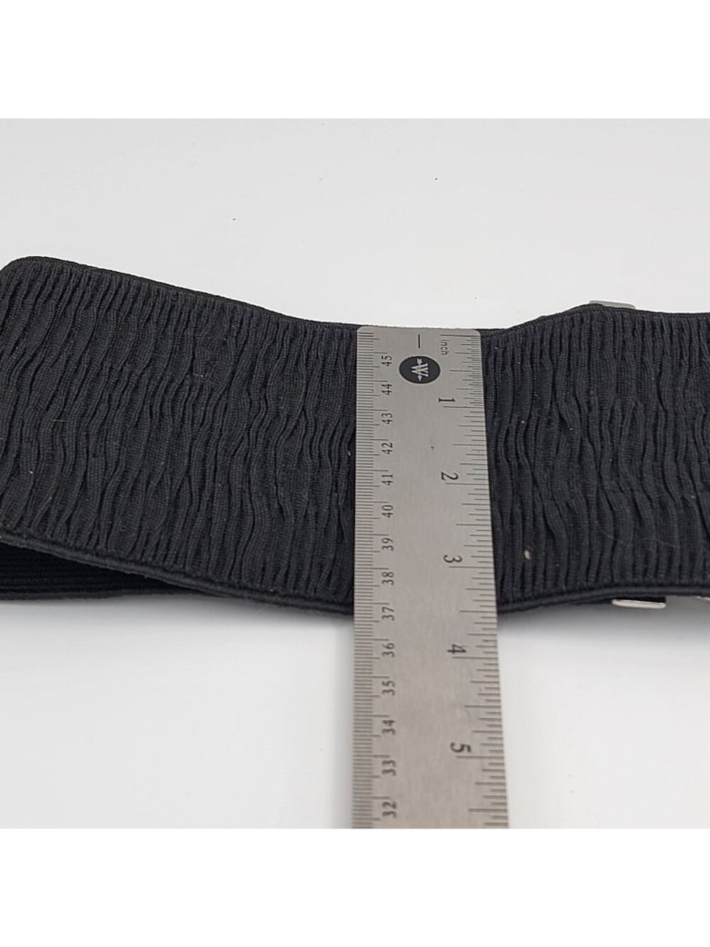 VTG Black Wide Stretch Belt With Silver-Tone Oval Buckle Closure 3.5 Inches Wide - Picture 5 of 13